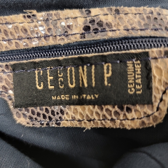 ​CECCONI PIERO Italy Black Leather Hobo Bag Snakeskin Trim Large Shoulder Bag
​ - Picture 11 of 13